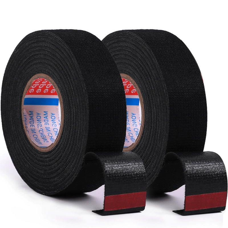 ZZJMCH 2 Rolls Black Wire Harness Cloth Tape, Speaker Wiring Harness Cloth Tape, for Automobile Electrical Wire harnessing Noise Dampening Heat Proof (Width: 25mm, Length: 50Ft) - Image 1